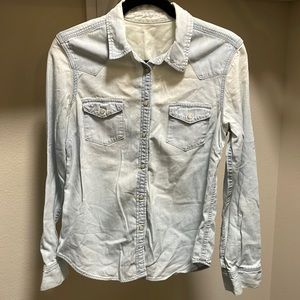 GAP 1969 womens washed western denim shirt pearl snap buttons